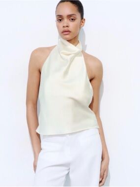 NWOT Zara Satin Halter Cowl Neck Backless Top